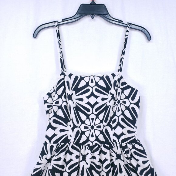 AUW Black White Floral Spaghetti Strap Maxi Dress Spanish Style Geometric L - Picture 2 of 15